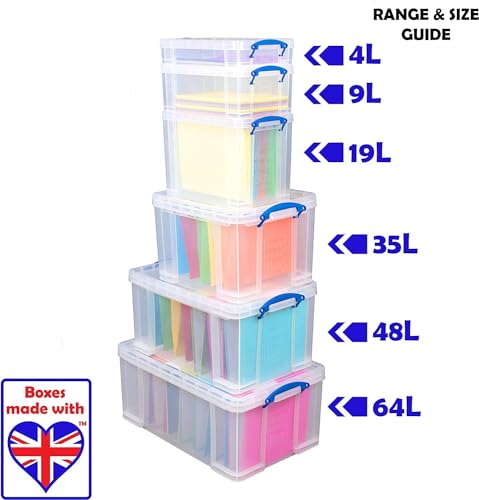 Really Useful Box 2er-Pack, 64 Liter, zum Organisieren und Aufbewahren, 710 x 440 x 310 mm, transparent