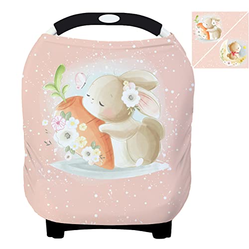 Image of Two Pattern in One Baby Car Seat Covers, Multi-Purpose Nursing Cover Carseat Canopy for Breastfeeding (Rabbit & Bear)