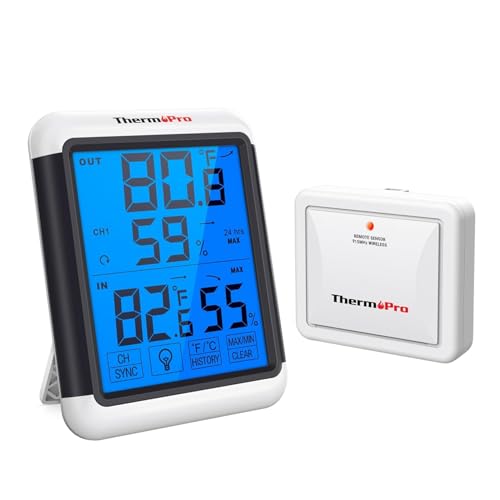Image of LABART ThermoPro TP65 Digital Wireless Hygrometer Indoor Outdoor Thermometer Wireless Temperature and Humidity Monitor with Jumbo Touchscreen and Backlight Humidity Gauge, 200ft /60m Range