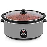 Andrew James 6.5L Slow Cooker with Removeable Easy Clean Ceramic Bowl, 3 Temperature Settings, Energy Efficient Large Slow Cooker with Tempered Glass Lid, Cool Touch Handles & Non-Slip Feet (Grey)