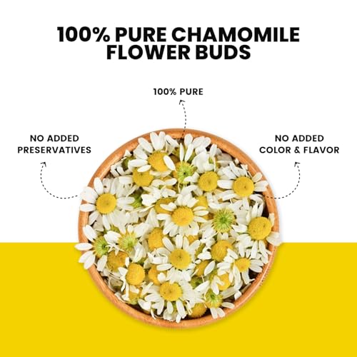 Image of TEAFLOOR Dried Soothing Chamomile Flower Tea | (40+ Cups) for Better Sleep, Relaxation & Stress Relief | 100% Pure Flower Buds | Natural Loose Herbal Tea - No Caffeine - Mild Flavour - Non GMO (35 Grams)