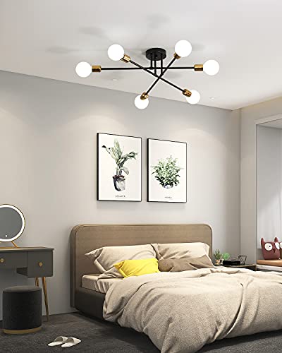 Biewalk Mid Century Sputnik Chandelier Light Fixture Semi Flush Mount Ceiling Light Black for Living Room, Kitchen, Bedroom, Dining Room (6 Light) - Image 4
