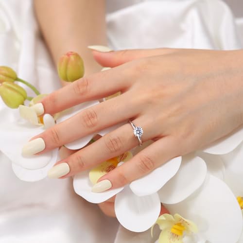 1CT Moissanite Engagement Ring for Women 6 Prongs Round Cut Solitaire Ring 925 Sterling Silver D Color VVS1 Wedding Promise Ring for Her4