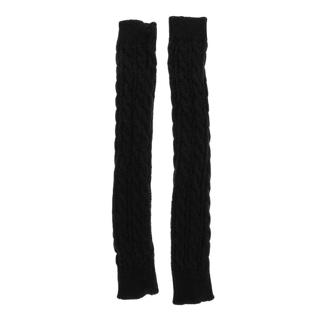 2xWomen Winter Knit Long Fingerless Gloves Thumbhole Arm Warmer Mittens Black| Warm | Thermal | Soft | Comfortable-image-27