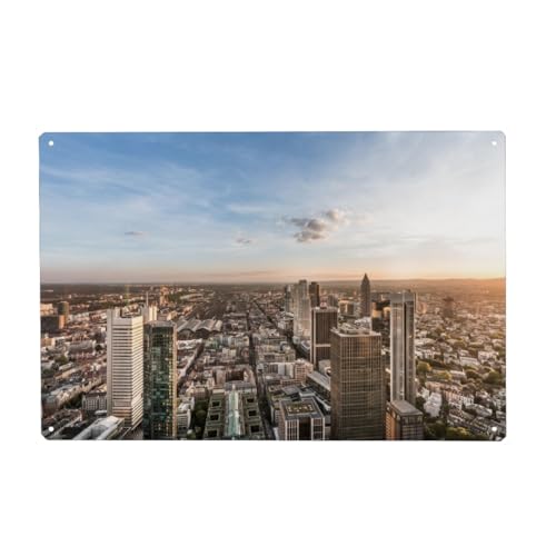 artboxONE Metall-Poster 20x30 cm Städte Goldene Stunde Frankfurt von Künstler Sebastian Worm