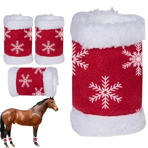 Protectores para patas de caballo - Protectores cálidos de forro polar | 4 piezas botas para piernas de caballo navideñas - Para competición invernal equitación diaria deportes ecuestres frío