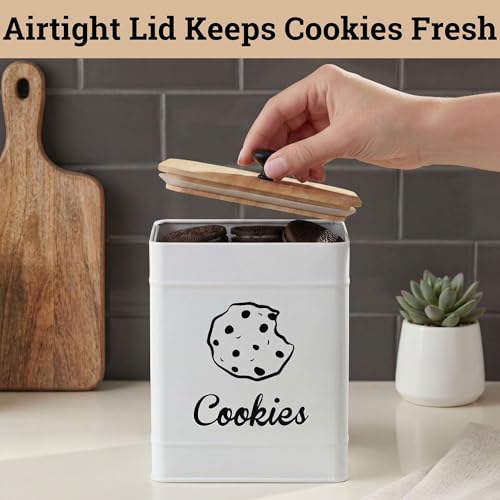 Cookie Jar with Airtight Lid - 1 Gallon - 6"D x 8"H White Iron Cookie Tin with Bamboo Lid - Large Cookie Jars with Lids Airtight - Farmhouse Cookie Jars for Kitchen Counter Decorative - Cookies Jar by HB Design Co. - Image 4