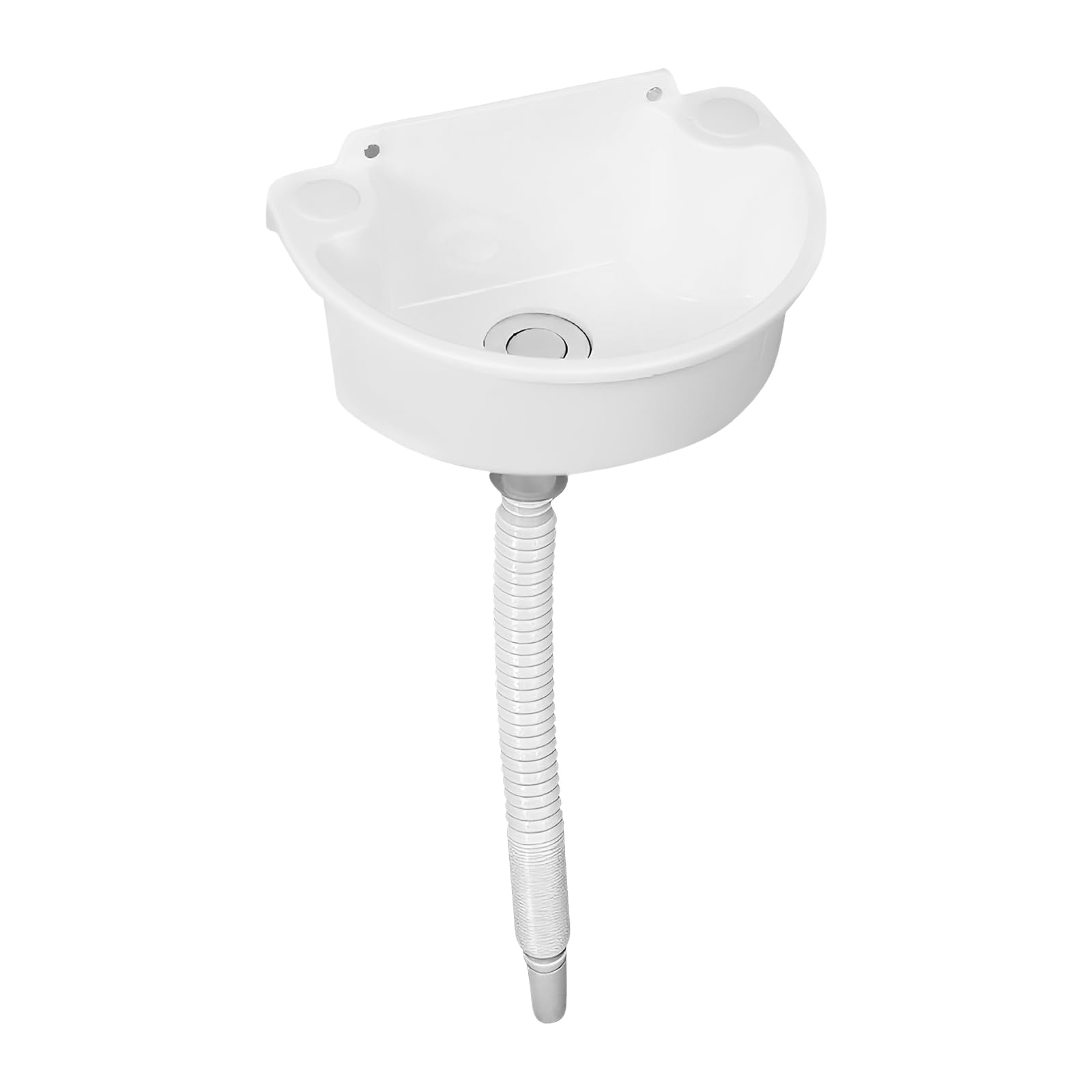 Lavabo in plastica, montaggio a parete, a semicerchio, bianco | Lavello per camper con tubo e tappo di scarico, per angoli della cucina, camper, 29,5 x 21 x 10,5 cm
