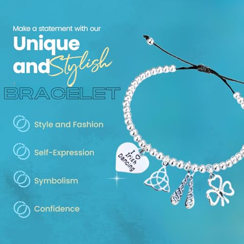 Sportybella Silver Stainless Steel Irish Dance Charm Bracelet – Adjustable Chain with I Love Irish Dancing, Trinity Knot, Dance Shoes & Clover Charms – Gift for Irish Dancers & Dance Teachers4