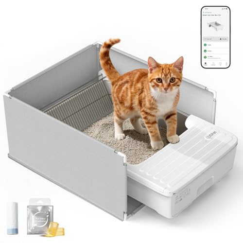 Image of UBPET Automatic Cat Litter Box, Open-Top Self Cleaning Litter Box for Multiple Cats, Weight Sensors Safety Protection, Smart APP Control, Odor-Free Waste Disposal, Works with Bentonite Mineral Litter