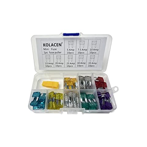KOLACEN Automotive Car Truck Mini Blade Type Fuse Assorted Kit 5 7.5 10 15 20 25 30 35Amp + Fuse Puller (Pack of 81) Cover