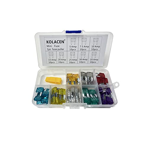 KOLACEN Automotive Car Truck Mini Tipo de hoja Fuse Assorted Kit 5 7.5 10 15 20 25 30 35Amp + Extractor de fusibles (paquete de 81) Cover