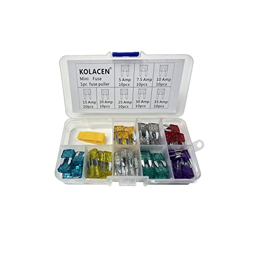 Price comparison product image KOLACEN Automotive Car Truck Mini Blade Type Fuse Assorted Kit 5 7.5 10 15 20 25 30 35Amp + Fuse Puller (Pack of 81)