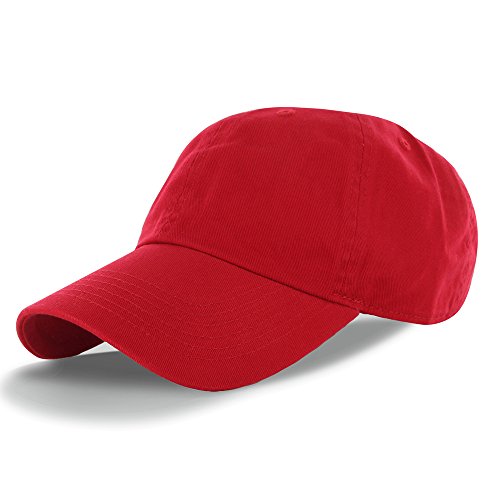 Plain 100% Cotton Hat Men Women Adjustable Baseball Cap (30+ Colors) Red One Size