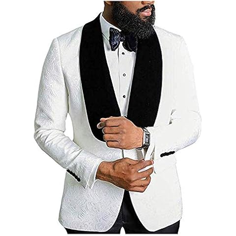 Leader of the Beauty Men's Suit Shawl Lapel Prom Jacket Casual Floral Blazer One Button Prom Wedding Jacket Groom Tuxedo Blazer 46 chest/40waist White Cover