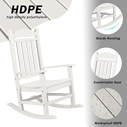 Betterhood Presidential Rocking Chair, High-Density Polyethylene Outdoor Rocker Chair, Oversized Patio Chair For Garden Lawn With 400Lbs Support, White #TOP3