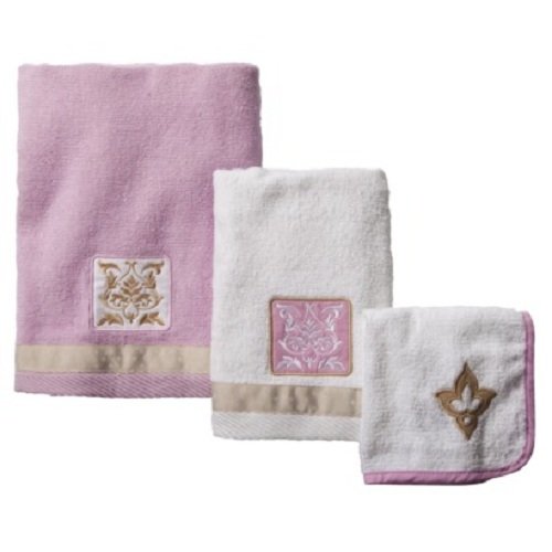 TiddliwinksBaroque Damask 3pc Towel Set – Pink/Mocha