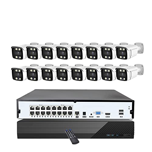Monitoreo de Video 16CH 4K Ai Face Detect Cámara de Seguridad 8MP Audio bidireccional Noche Colorida Cámara de vigilancia (Size : None, Color : 16CH NVR x 16PCS 2K)
