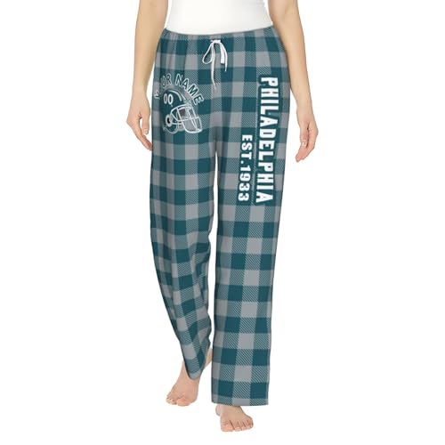 Belzphe Custom Philadelphia Flannel Pajama Pants Personalized Name Number Comfort Warm Plaid Home Lounge Pants with Pockets Drawstring