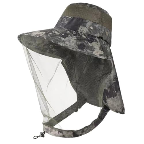 Mosquito Sun Hat with Head Net, Mosquito Net Hat, Wide Brim Gardening with Neck Flap, Sun Protection Summer Essentials for Outdoor Camouflage