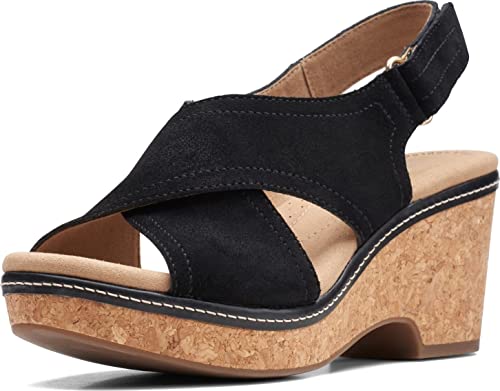 Image of Clarks Women's Giselle Coast Wedge Sandal, Black Leather, 8.5