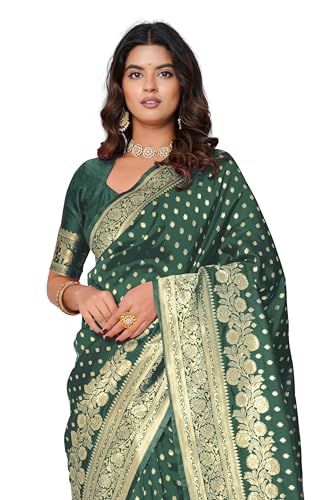 Image of Subham Saree for Woman Silk Cotton Kanjivaram | Soft Daily Wear Golden Zari Sari with Jacquard Blouse Piece