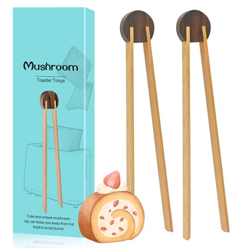 Mushroom-Shaped Wooden Tongs with Magnetic 2 Pack- 10.6