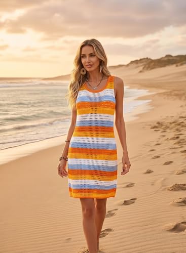Image of Cakulo Women's Crochet Beach Cover Up Boho Floral Dress | Sleeveless, Hollow Out Knit, High Slit, Bikini Bathing Suit Cover Up, Summer Vacation Dresses, Cruise Outfits, Resort Wear