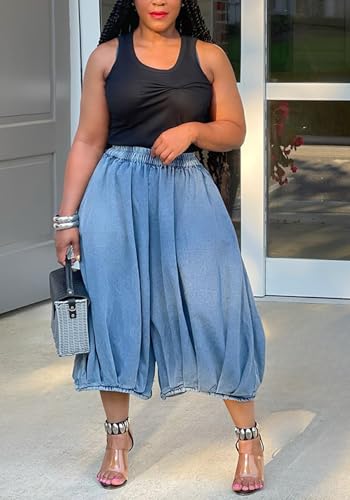 Women Fashion Baggy Wide Leg Jeans Fascinating Plus Size Casual Loose Elastic Waist Denim Pants Comfort Mom Trouser2