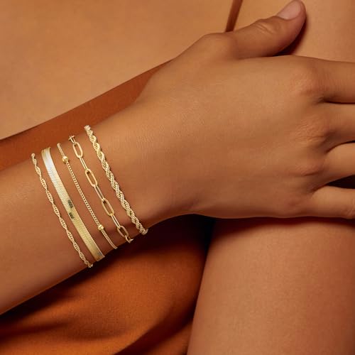 Turandoss Gold Bracelets for Women, 14K Gold Plated Bracelet Stacks - image 3