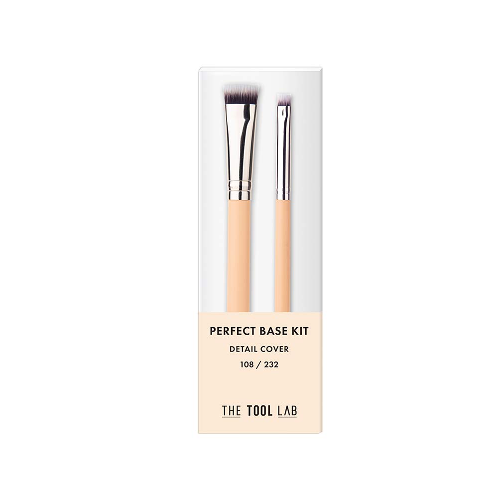 THE TOOL LAB 108/232 Perfect Base Kit Detail Cover Foundation Concealer Makeup Brush Set (2pcs),Flat Top Face Blending Liquid, Buffing, Stippling- Premium Quality Synthetic Dense Bristles Cosmetic