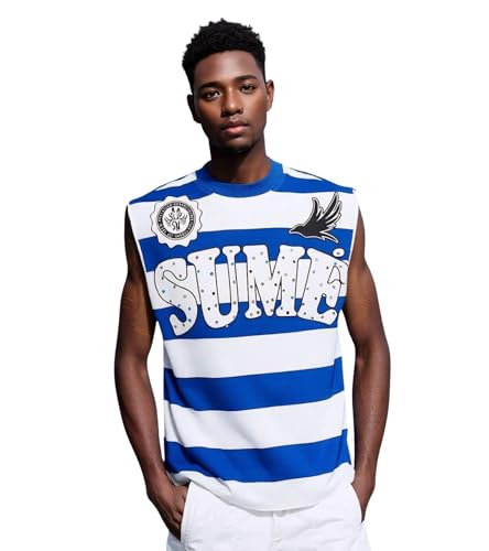 Image of Jigfar Men's Glitter Rhinestone Print Fashion Casual Hipster Stylish Urban Streetwear Hip-Hop Tank Top Y2K Sleeveless T-Shirt