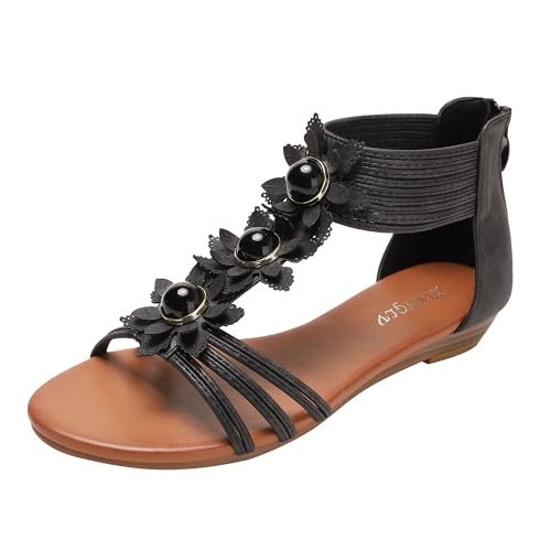 Womens Summer Flat Sandals Strappy Comfot Gladiators Zip Back Fashion Shoes