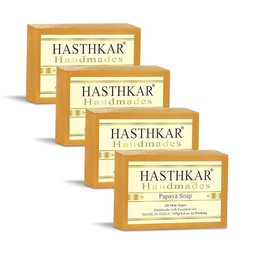 Image of byPureNaturals Hasthkar Handmades Glycerine Papaya Soap Bathing Bar for Men & Women 125 gm (Pack Of 4)