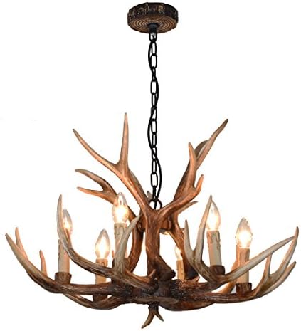 YHF Resin Antler Chandeliers 6 Light 28.7" Diameter 4 Feet Matching Chain(Antique)