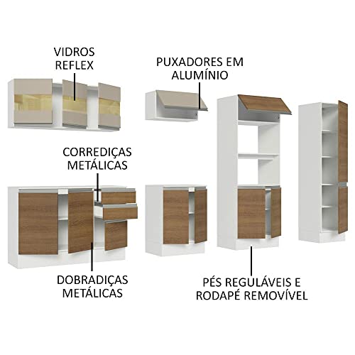 Armário de Cozinha Completa 100% Mdf 300cm Branco/rustic/crema Smart Madesa 02