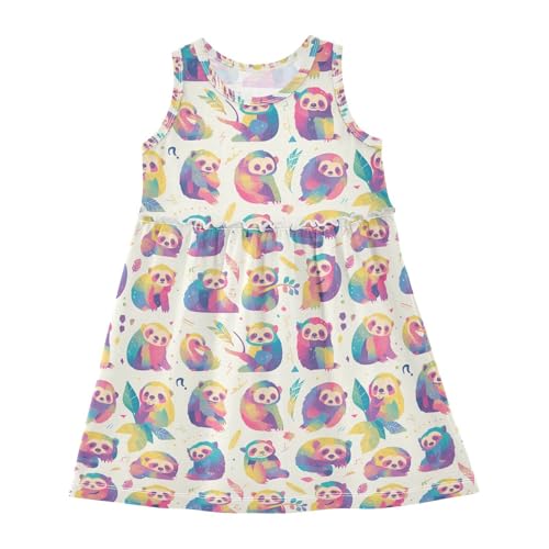 KLL A-Line Dress for Girls, Cute Sloth, Crew Neck Fashion Beach Sundress Summer 2T