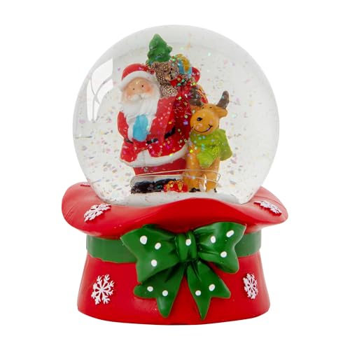 Celebright Christmas Musical Snow Globe - Plays 8 Songs Including Jingle Bells & Lights Up With Changing LED Colours - Large 14cm (Santa & Rudolph on Festive Hat)