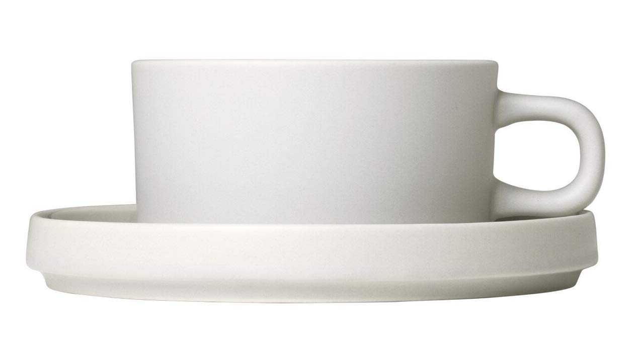 Blomus Tea Cups with Saucers 170 ML / 6 Ounce - Set of 2 - Moonbeam/Beige PILAR