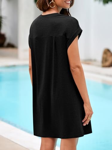 Wenrine Women's Summer T Shirt Dress Casual Short Sleeve Crewneck Loose Fit Mini Dresses with Pockets3