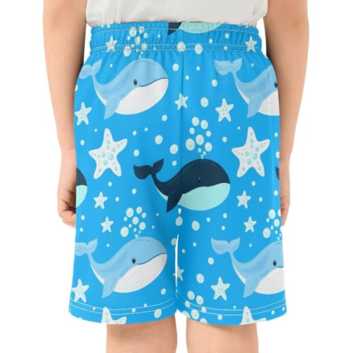 J JOYSAY Cartoon Whale Starfish Boys Athletic Shorts Kids Youth Casual Shotrs with Elastic Waistband Pockets3