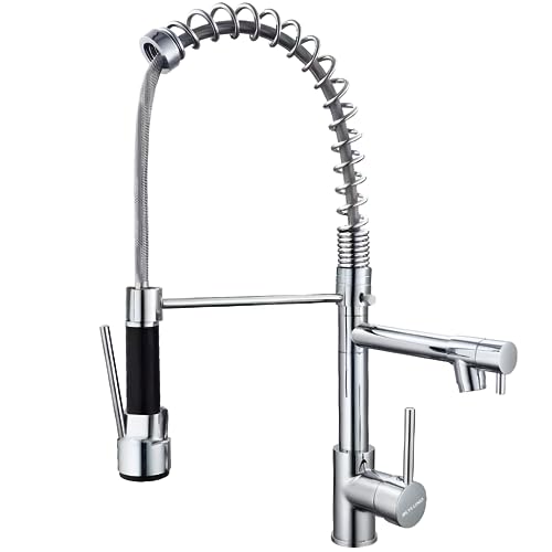 Grifos de cocina cromados, BLYLUND Professional Grifo de cocina de latón con rociador, Grifo monomando cromado para fregadero con llenador de ollas