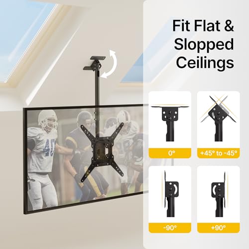 Image of monTEK Ceiling TV Mount for 23-55 inch Flat Screen Displays, Hanging Adjustable Ceiling TV Bracket Fits Most LCD LED OLED 4K TVs, Pole Ceiling Mount Holds up to 77lbs, Max VESA 400x400mm