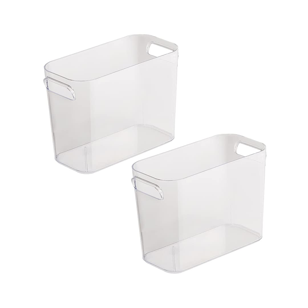 TIENDA EURASIA® Cajas de Almacenaje con Asas - Organizadores de Plástico Multiusos - Ideales para baño, cocina, salón, dormitorio (Transparente, 2 Cajas - 12,5 x 26 x 18 cm - 4,4 L)