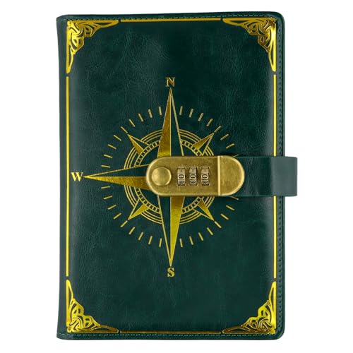 heavenlife Diario con Contraseña, A5 Diario con Candado Diario Cuaderno de Notas, Vintage Diario Secreto, Diario de Cuero PU Recargable, 200 Páginas, Diario de Cuero PU Recargable para Estudiante