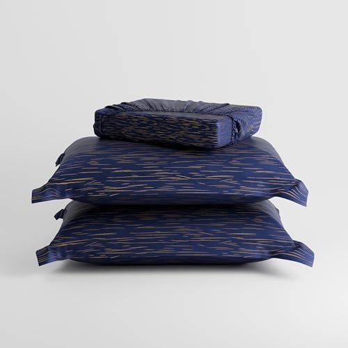 Image of Stoa Paris 350TC Luxture Cotton King Fitted Bedding Set with 2 Pillow Covers, All-Around Elastic Fitted Bedsheet 183cm x 198cm + 30cm Drop, All Season Comfort, Breathable, Panache 2.0 - Navy