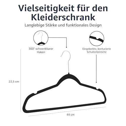 Amazon Basics Samtbügel für Anzüge, 30er-Pack, Schwarz