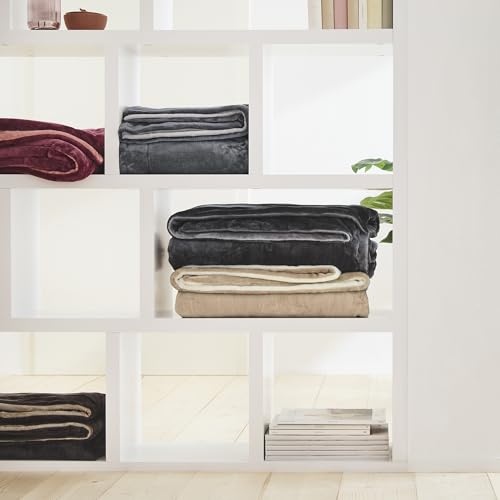 s.Oliver Doublesoft Kuscheldecke 150x200 - super kuschelig & warm, Polyesterflausch Decke dunkelgrau grau