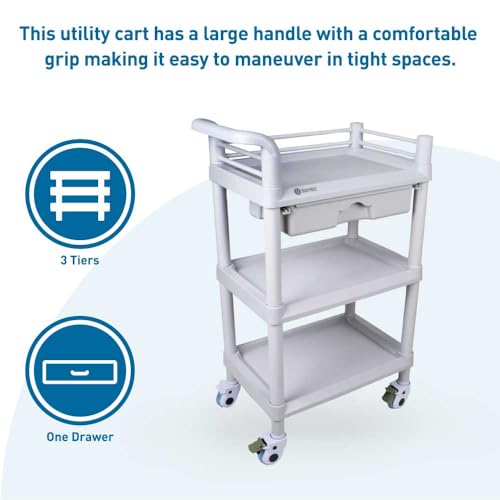 image for BodyMed 3-Tier Medical Utility Cart with Drawer and Shelves – 360 De