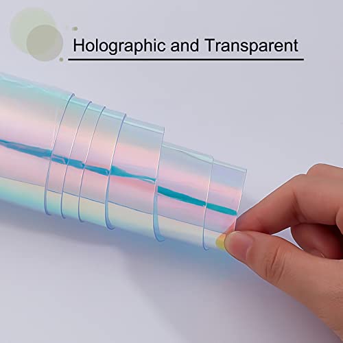 GORGECRAFT 37"x8"PVC Holographic Sheet Transparent Iridescent Opal Roll Vinyl Rainbow Glossy Clear Film Mirrored Foil Laser Fabric for Craft Shoes Bag Sewing Patchwork Window(Clear) - Image 4